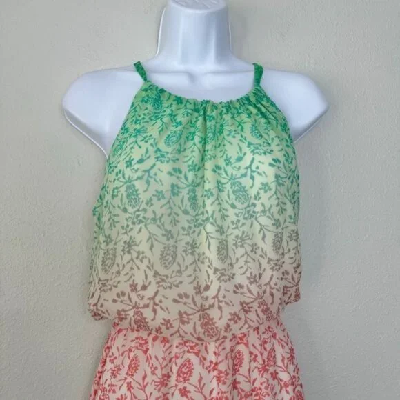 Old Navy Green and Pink blouson Tiered Maxi Dress sleeveless holiday S - Picture 2 of 11